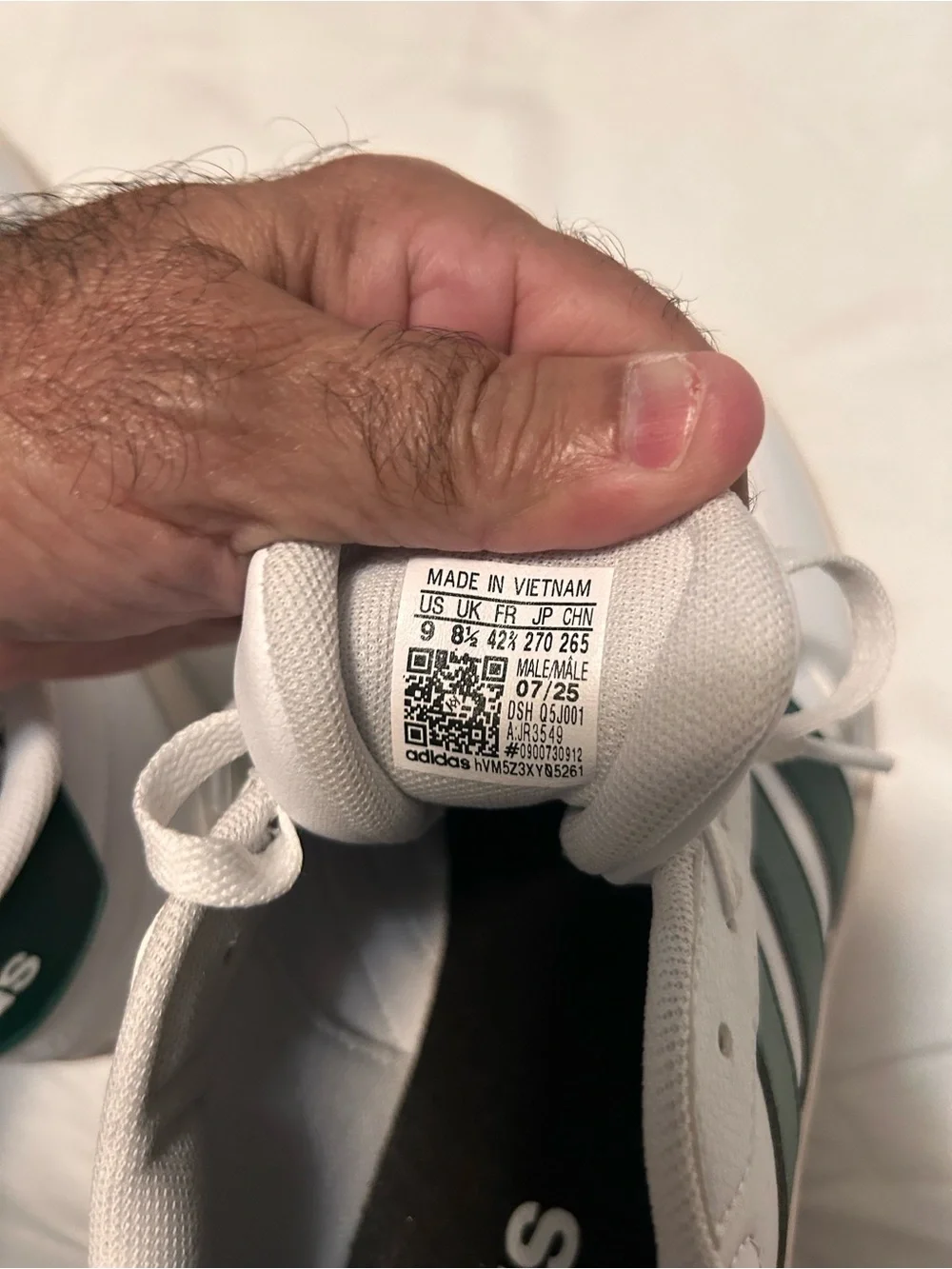 adidas White Sneakers with Dark Green Stripes